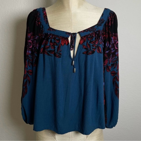 Free People Wild Memories Peasant Blouse in Dark Turquoise Size Medium - Picture 3 of 7